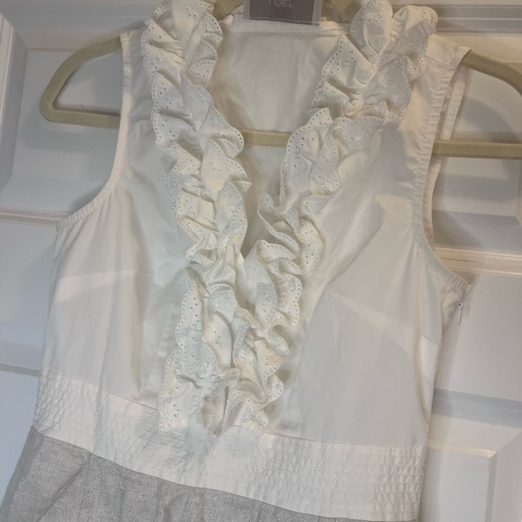 LOFT Elegant White and Tan Ruffle Mini Dress Ann Taylor - Picture 3 of 8
